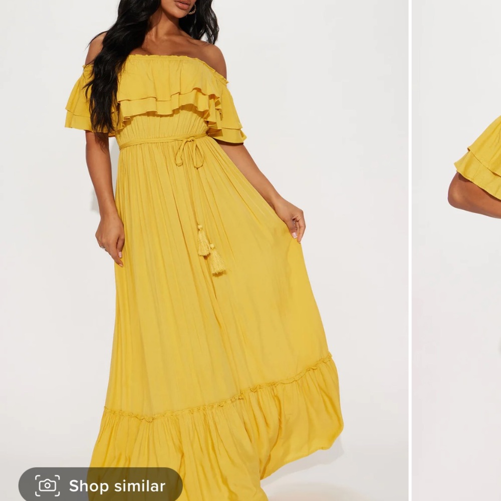 Fashion Nova Mustard Yellow Off-Shoulder Maxi Dress